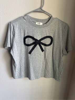 On 34TH Gray Crop Tee with Black Bow